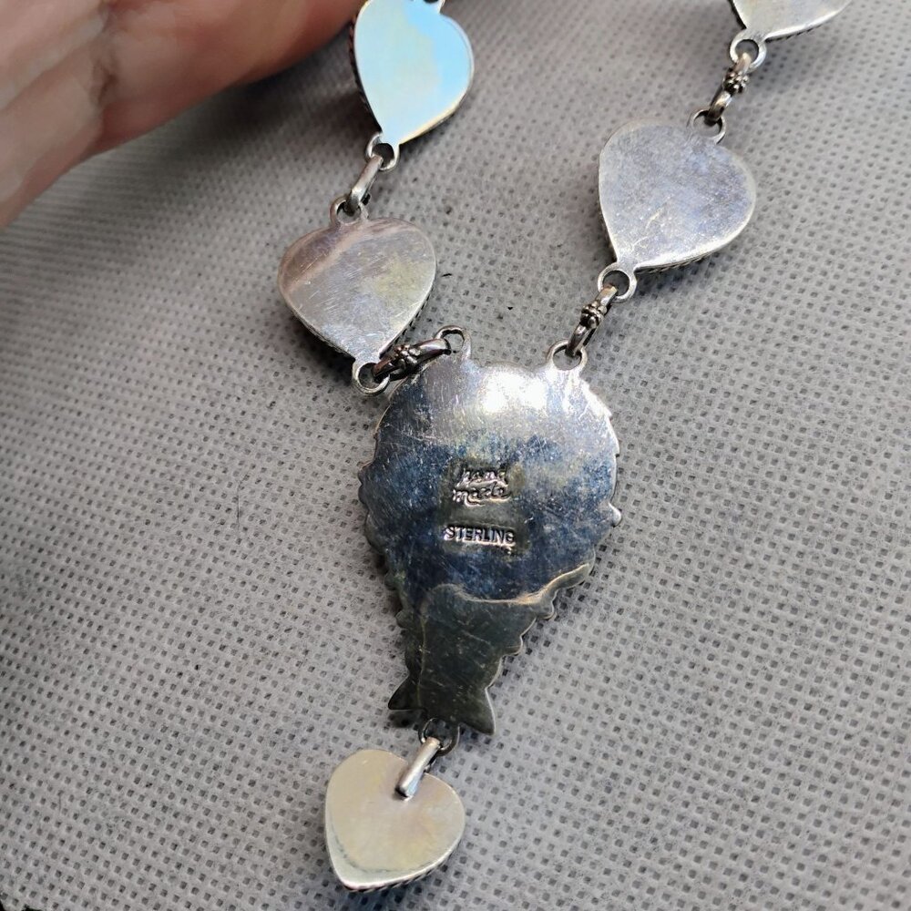 Turquoise Heart Stone Sterling Silver Lariat Necklace Butterfly Flower Southwest - Picture 7 of 12